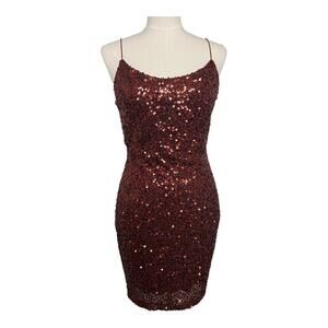 B. Darlin Sequined Cocktail Dress Party Holiday Formal Burgundy Mini 11/12